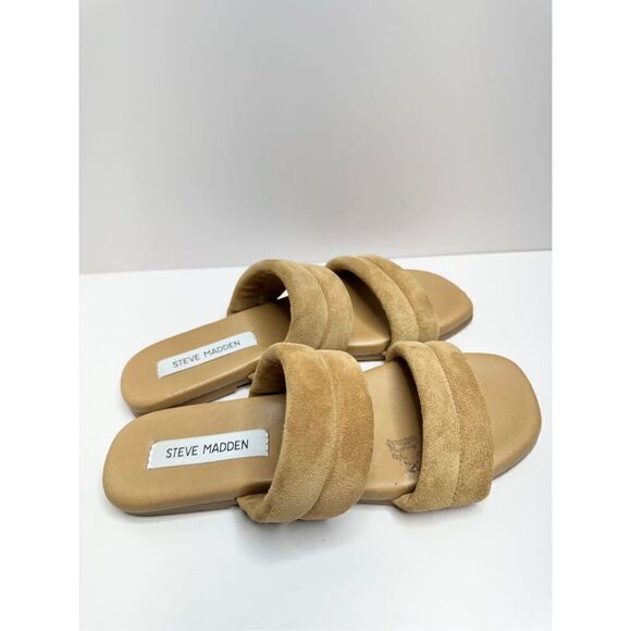 Steve Madden Flat Sandals‎ Suede Leather Tan Double Strap Open Toe Size 7 - Picture 4 of 10
